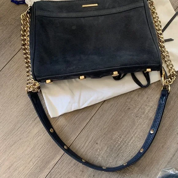 Rebecca Minkoff Mini Mac Blue Suede with Gold Hardware + Dustbag - Picture 6 of 8